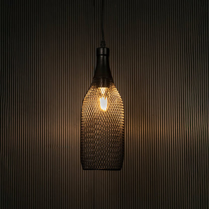 Elegant black metal pendant light illuminated beautifully on dark background highlighting refined texture and modern craftsmanship.
