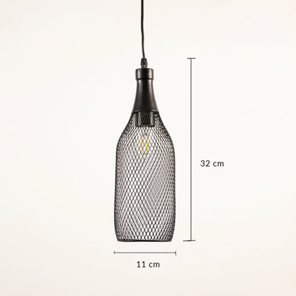 Designer black mesh pendant hanging light showing 32 cm height and 11 cm width ideal for kitchen island bar and dining space interiors.