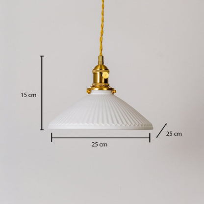Ribbed white glass pendant light measuring 15 cm height and 25 cm width shown on white background for modern home decor.