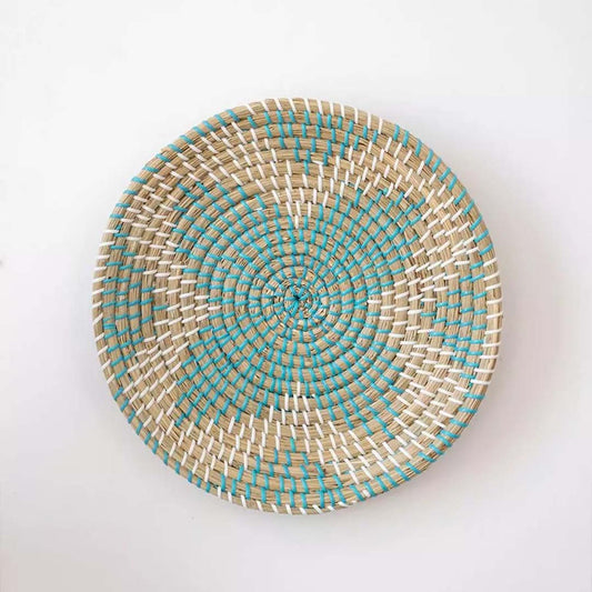 Berrada Handwoven Sabai Grass Hanging Wall Basket - Turquoise