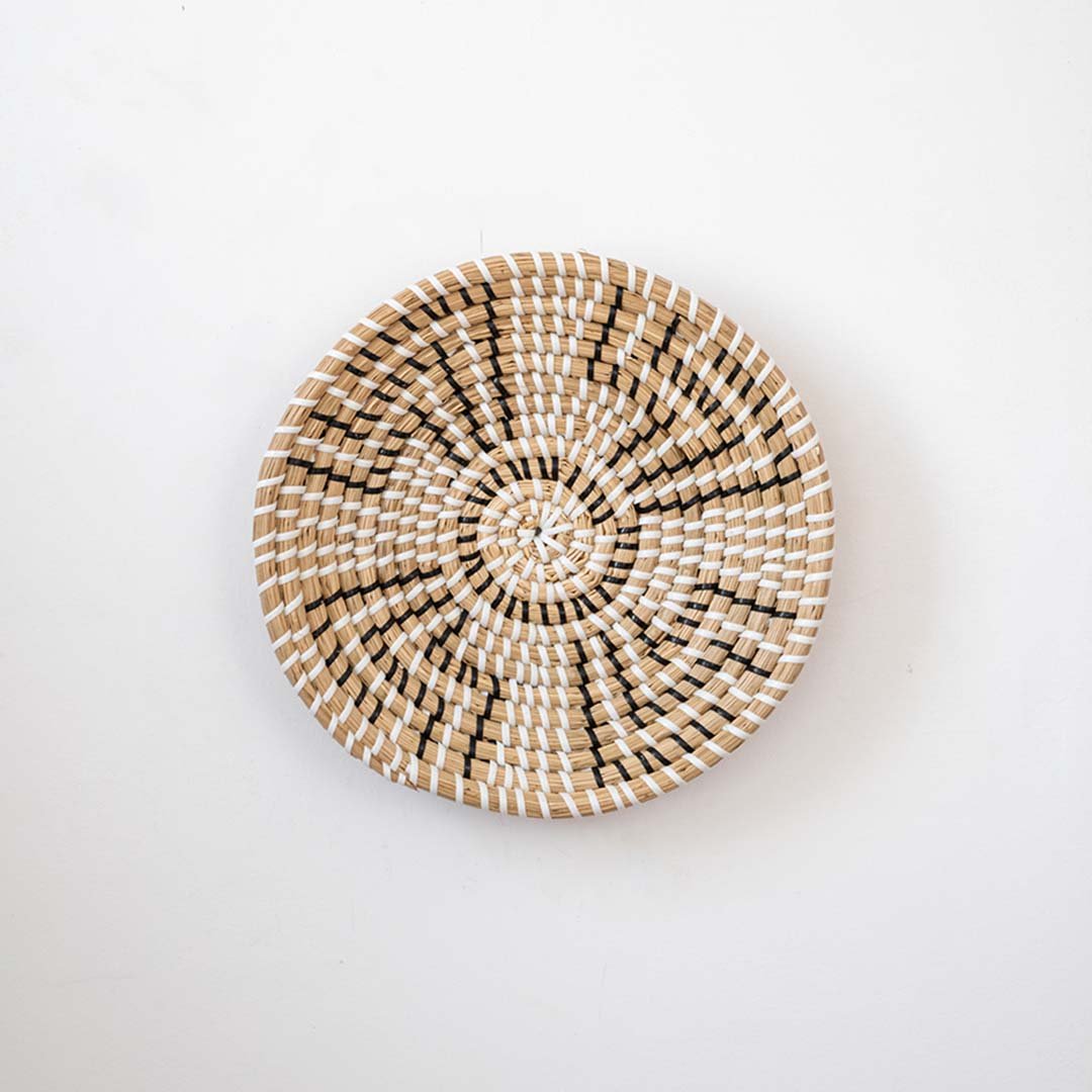 Bexon Handwoven Sabai Grass Hanging Wall Basket - White & Black