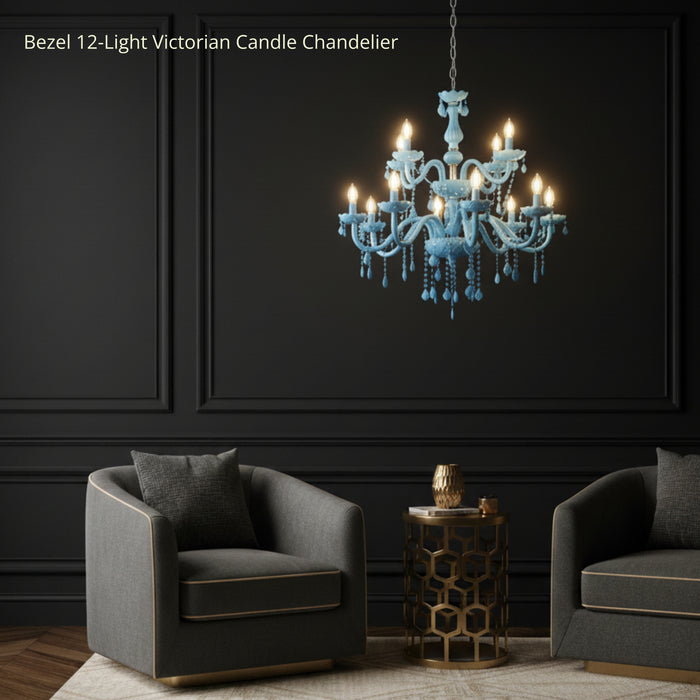 Bezel 12-Light Victorian Candle Chandelier - Blue