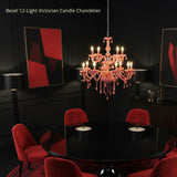 Bezel 12-Light Victorian Candle Chandelier - Pink