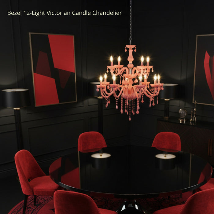 Bezel 12-Light Victorian Candle Chandelier - Pink