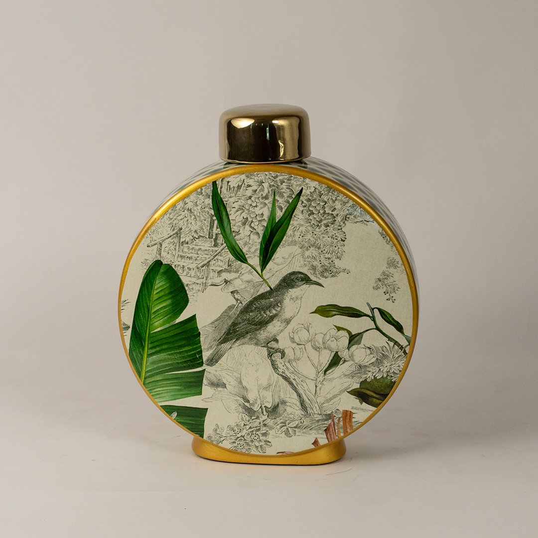 Bird Leaf Ceramic Jar - Large