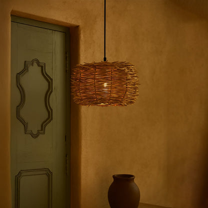 Rattan twig pendant light bringing rustic texture and natural charm to modern living spaces