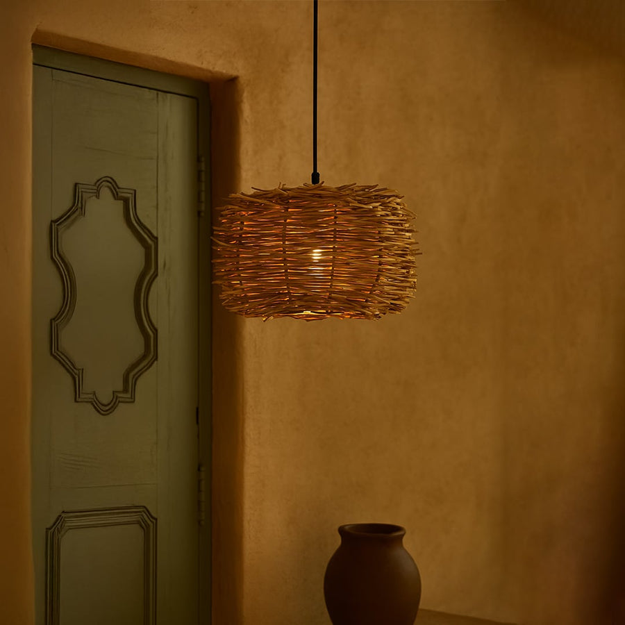 Rattan twig pendant light bringing rustic texture and natural charm to modern living spaces