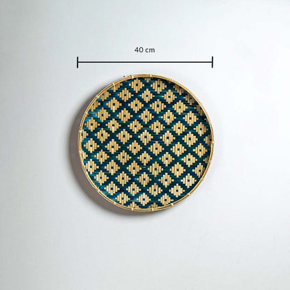 Round bamboo wall plate dimension image showing 40 cm width ideal for wall decoration and sustainable home styling.