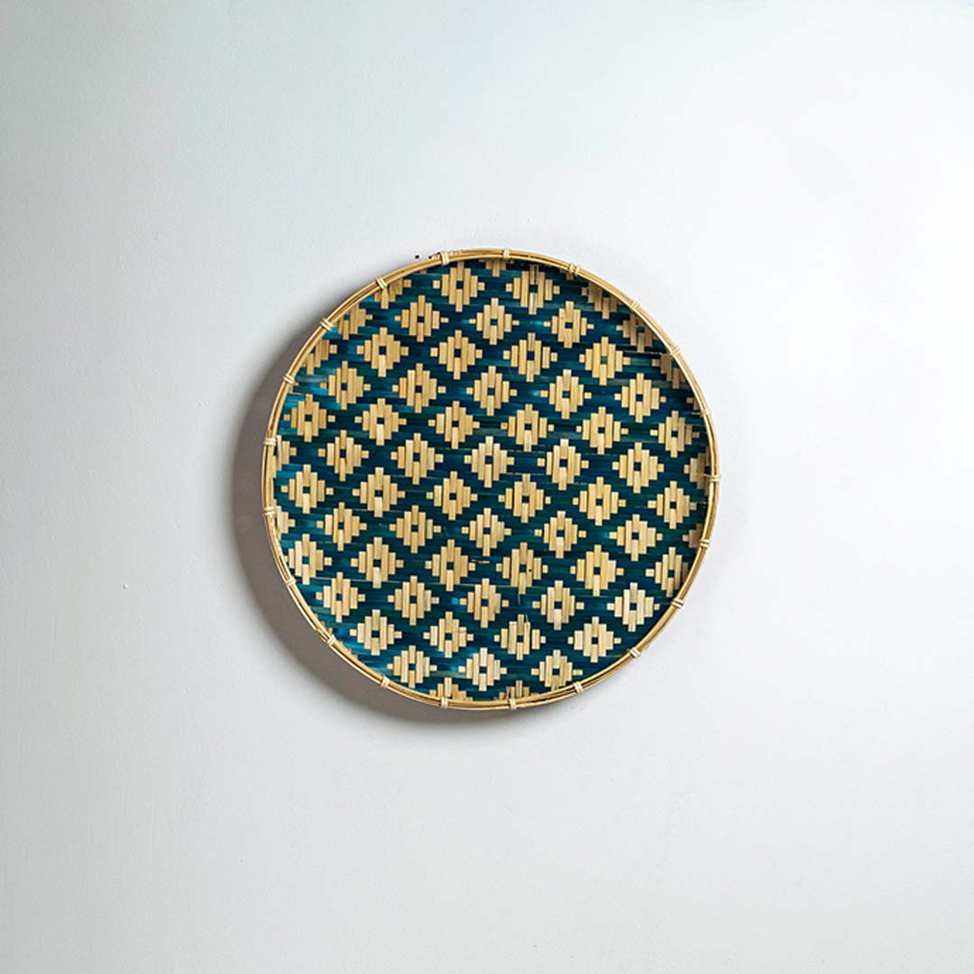 Bird's eye Handwoven Bamboo Basket - Beige & Blue