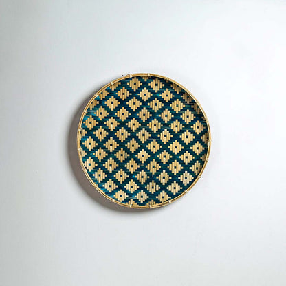 Bird's eye Handwoven Bamboo Basket - Beige & Blue