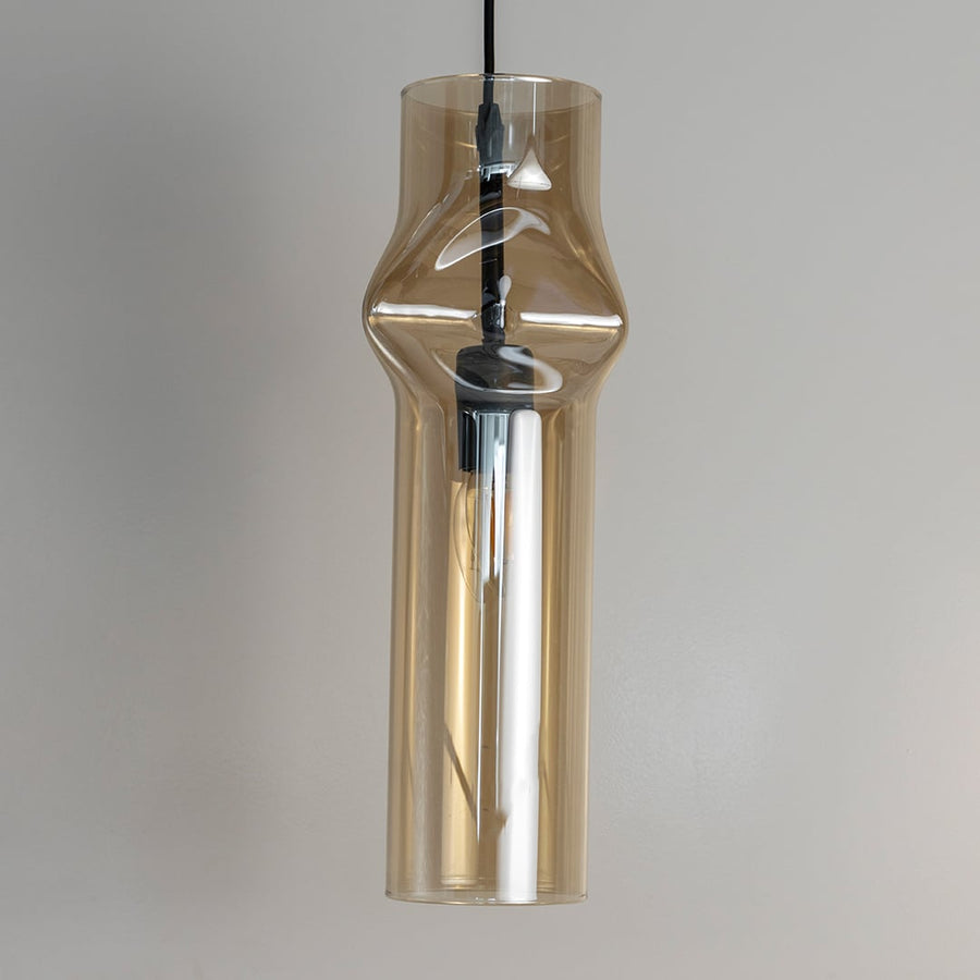 Chrome pendant light unlit softly against white background emphasizing its polished reflective metal surface.