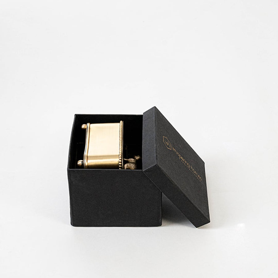 Gold storage box shown with labeled measurements 11 cm height 11.5 cm width and 9 cm depth on white background.