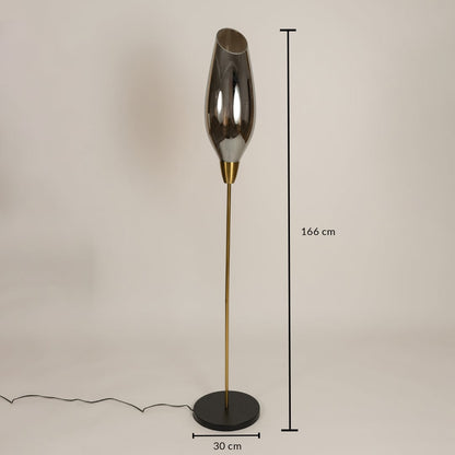 Floor lamp shown with 166 cm height and 30 cm base width featuring a tall smoke grey glass shade and metal stand ideal for modern interior home decor lighting.