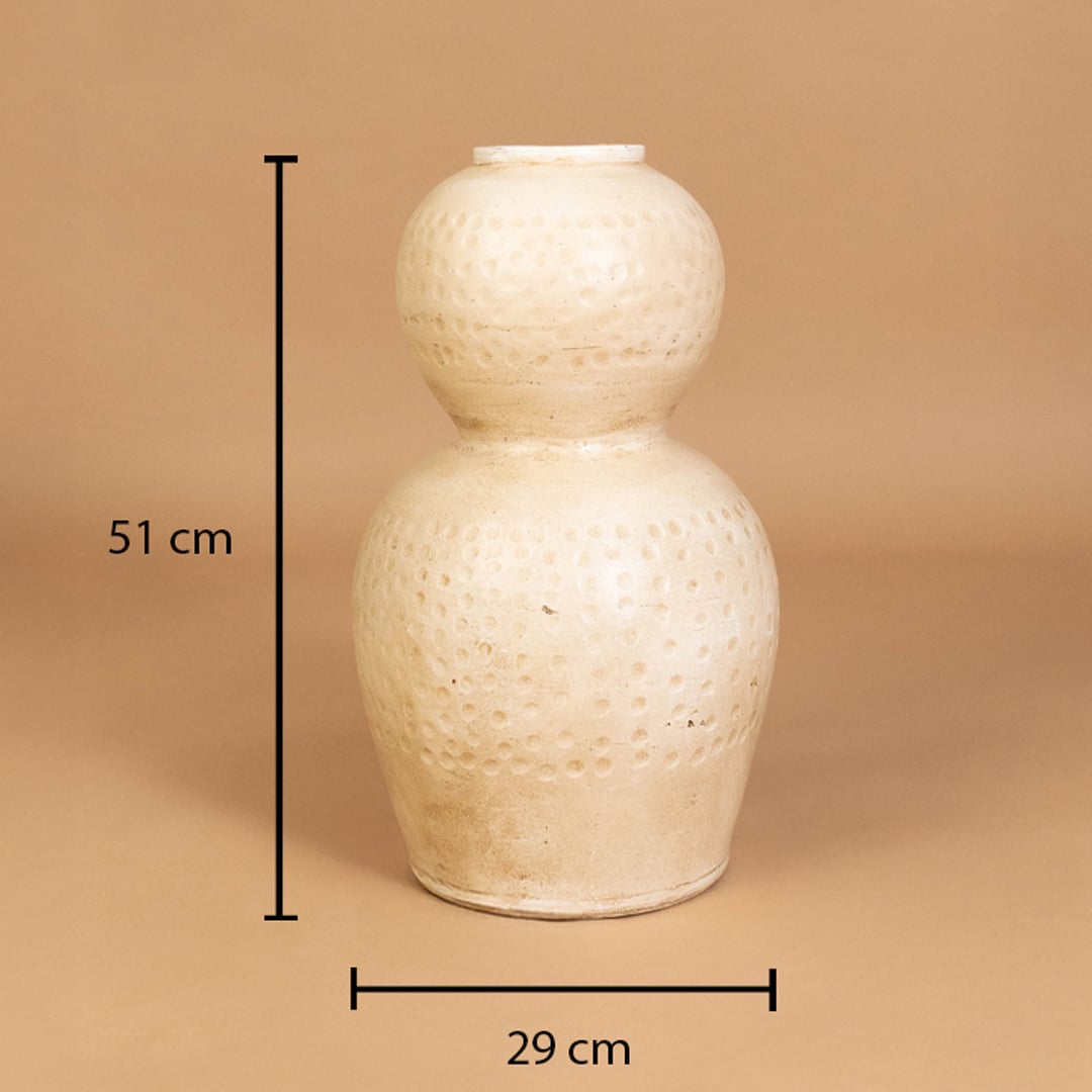Beige textured decorative vase shown with 51 cm height and 29 cm width for accurate placement in modern home interior decor settings.