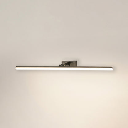 Minimal wall light in chrome metal finish with linear bar design for bathroom or vanity decor lighting white background.