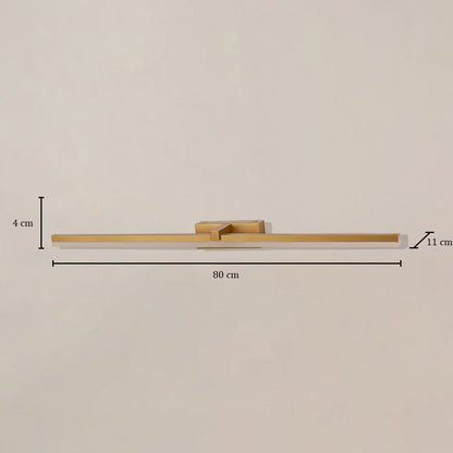 Gold metal picture light with 80 cm width 11 cm depth and 4 cm height shown clearly for accurate wall placement.