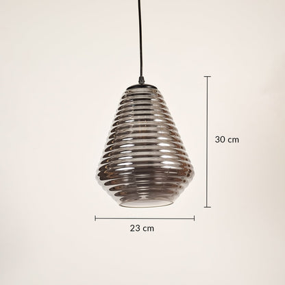 Ribbed glass pendant light showing 30 cm height and 22 cm diameter suitable for dining kitchen and living room ceiling lighting.
