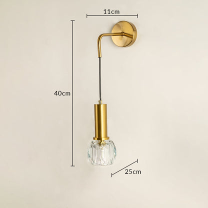 Gold hanging wall sconce shown with 40 cm height 11 cm width and 25 cm projection highlighting its compact modern design for stylish interior home decor lighting.