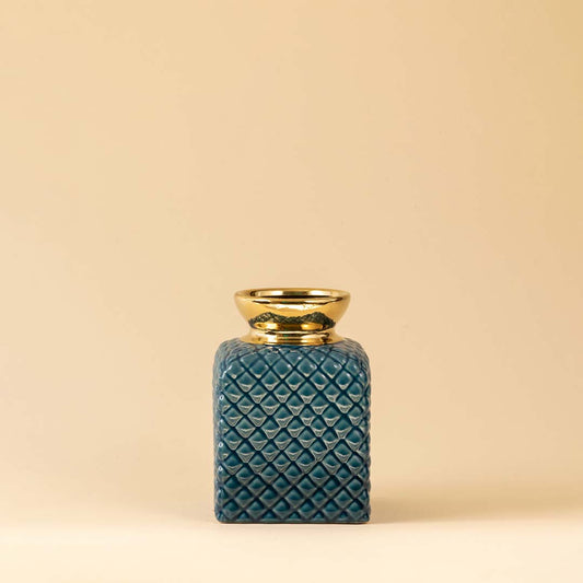 Canister Blue-Gold Ceramic Vase - Open Box