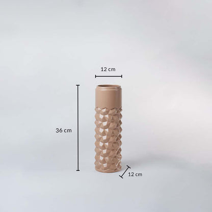 Beige geometric ceramic vase shown with measurements 36 cm height and 12 cm width to clearly display accurate product sizing.