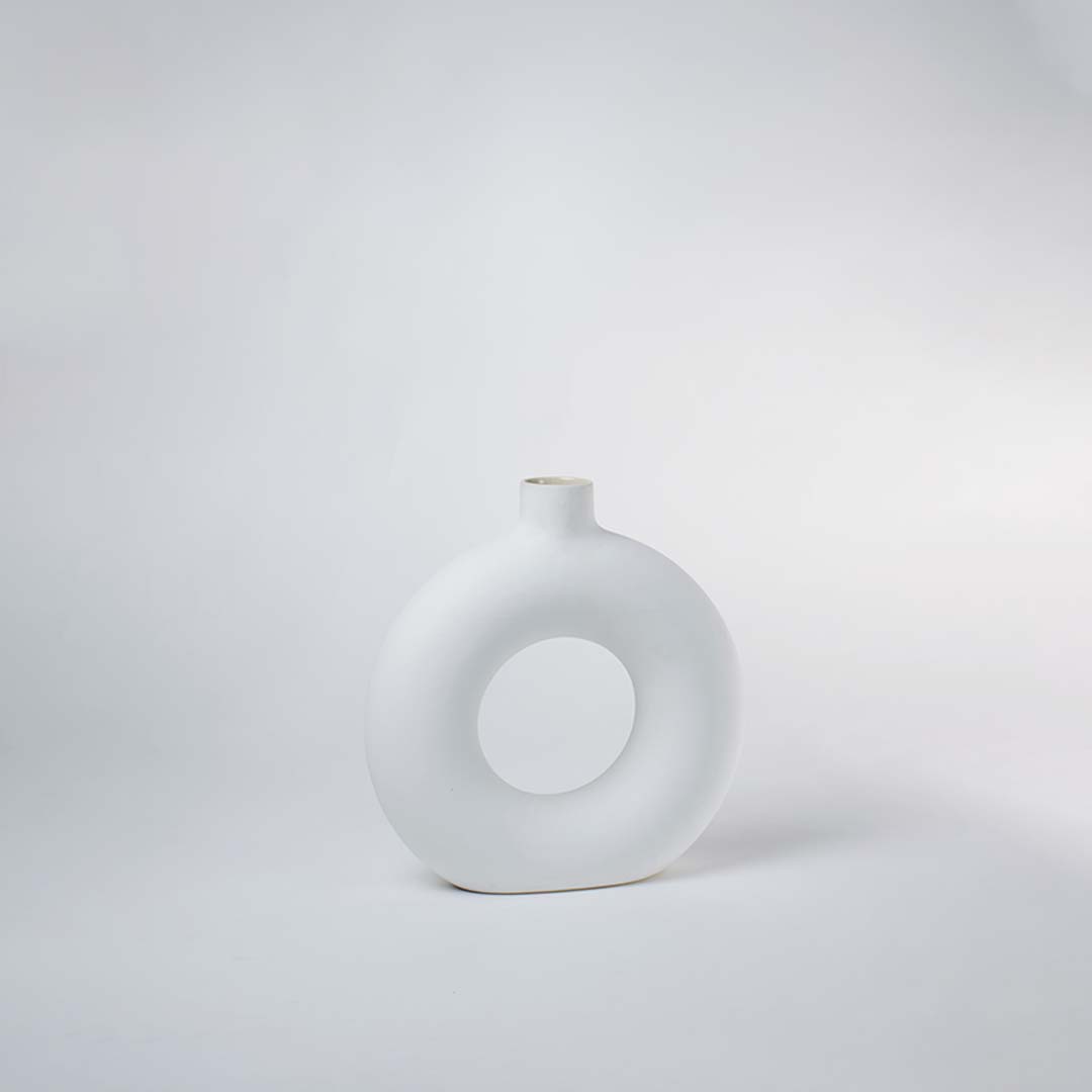 Ceramic Donut Vase White - Large