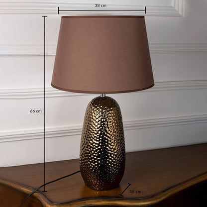 Bronze table lamp dimensions image showing height of 66 cm and lampshade width of 38 cm for size reference.