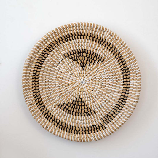 Chihiro Handwoven Sabai Grass Hanging Wall Basket White & Black - Large