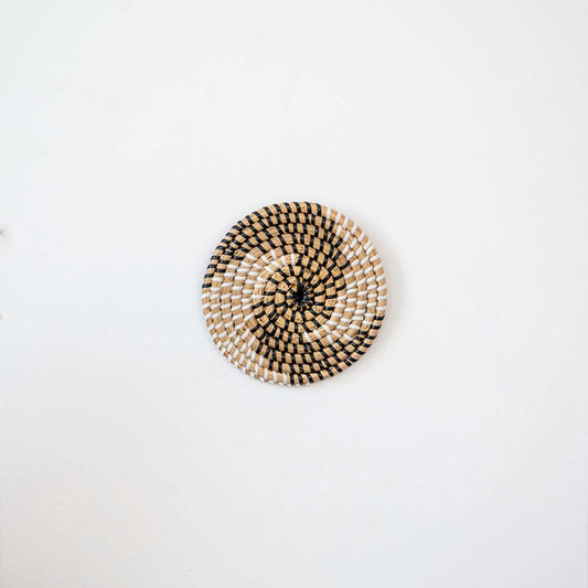 Chihiro Handwoven Sabai Grass Hanging Wall Basket White & Black - Small