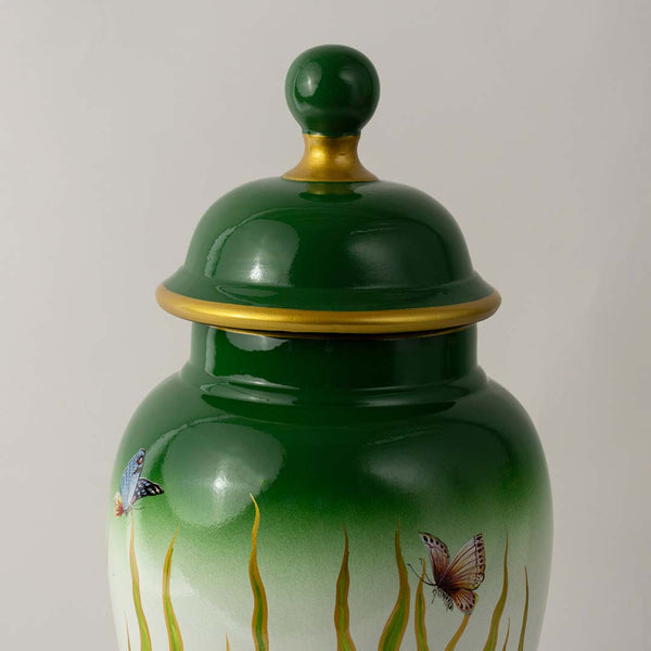 Chinese Green Ceramic Jar With Lid - Large