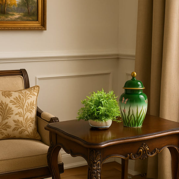 Chinese Green Ceramic Jar With Lid - Small