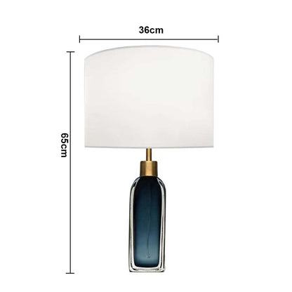 White shade blue glass table lamp with size 52cm height and 36cm width with light off on white background for modern elegant décor.