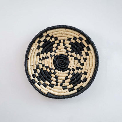 Classical Art Handwoven Sabai Grass Hanging Wall Basket - Black & Beige