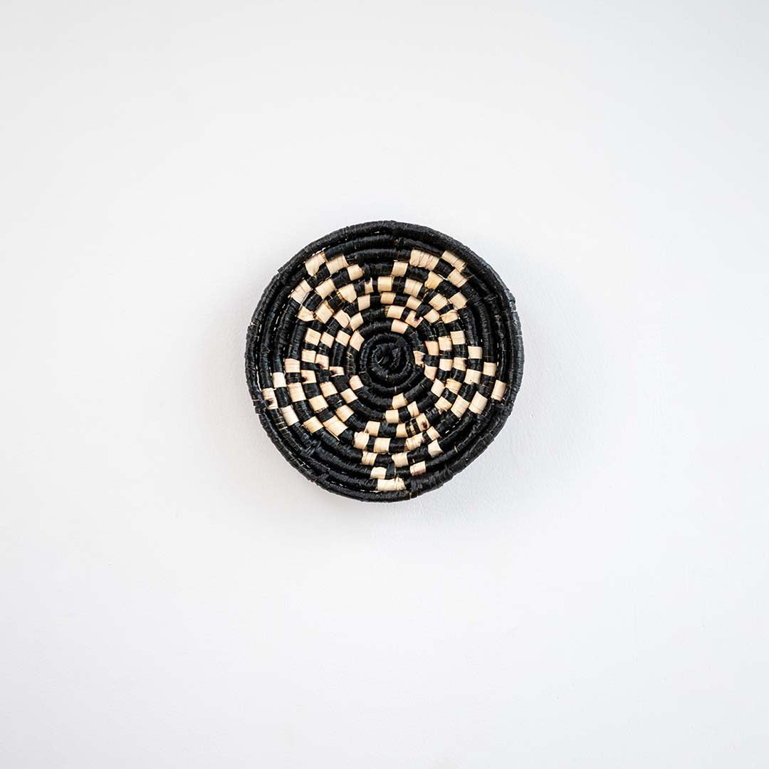 Classical Art Handwoven Sabai Grass Hanging Wall Basket Black - Small
