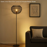 Clove Linear Black Floor Lamp with Arunee Rattan Shade