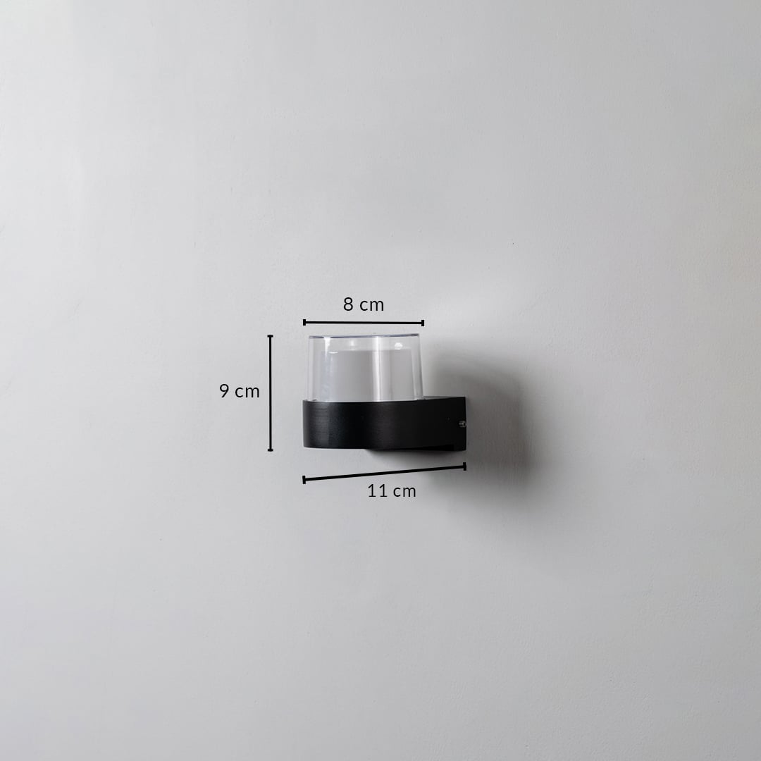 Wall light dimension image showing 9 cm height 11 cm depth and 8 cm width ideal for compact elegant lighting solutions.