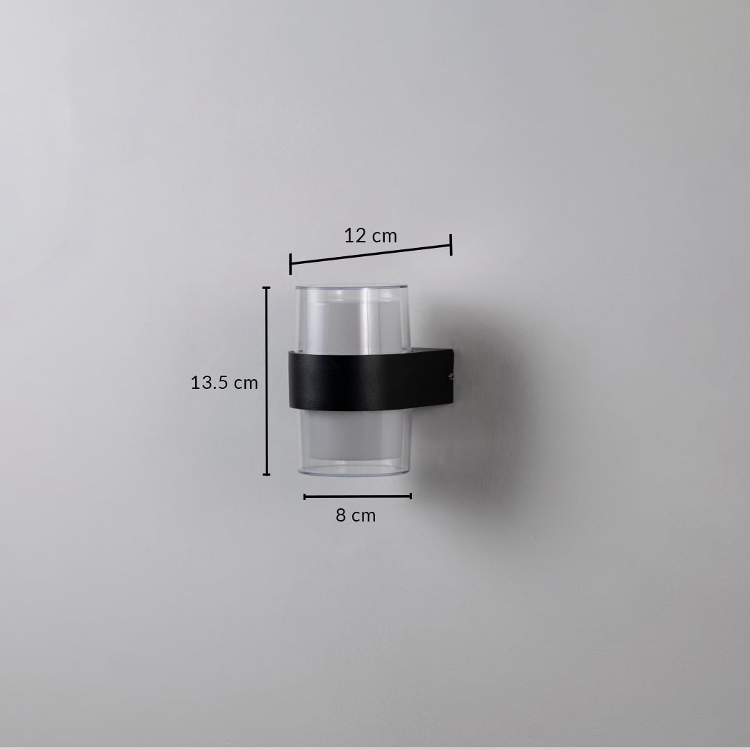 Wall light dimension image showing 13.5 cm height 12 cm depth and 8 cm width ideal for compact decorative lighting use.