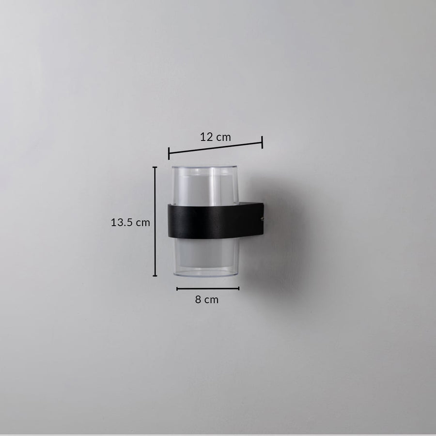 Wall light dimension image showing 13.5 cm height 12 cm depth and 8 cm width ideal for compact decorative lighting use.