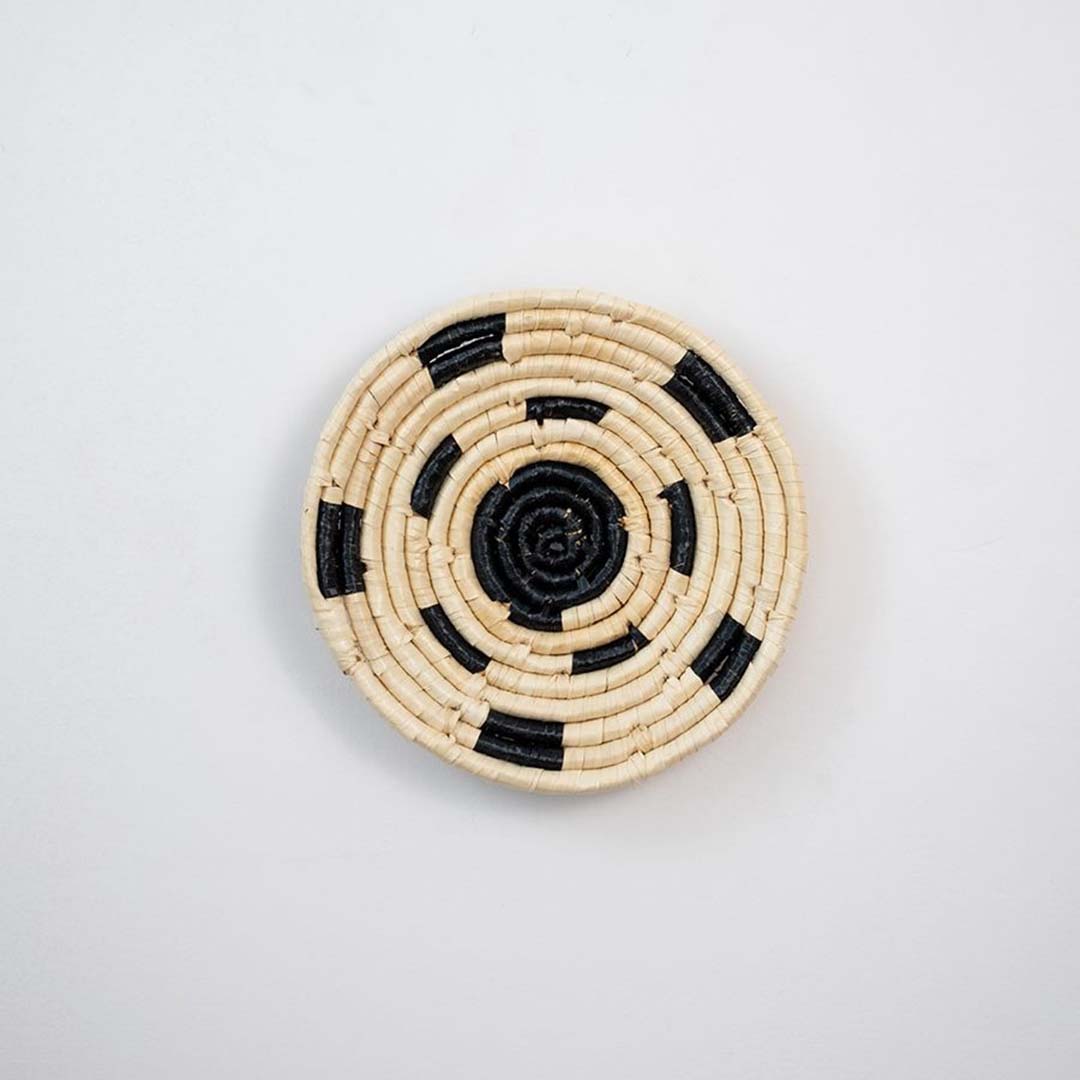 Coastline Charm Handwoven Sabai Grass Hanging Wall Basket Small - Beige & Black