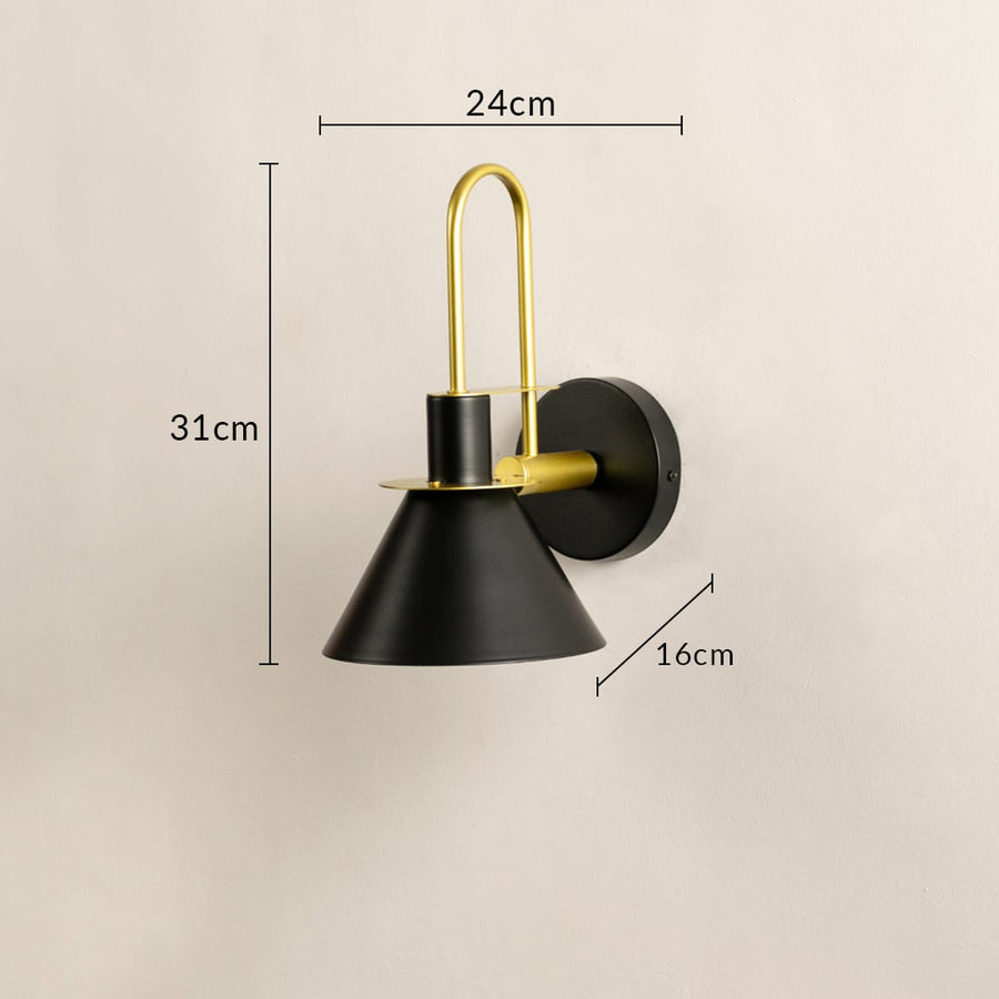 Modern black metal spotlight wall light measuring 31 cm height and 24 cm width for interiors.