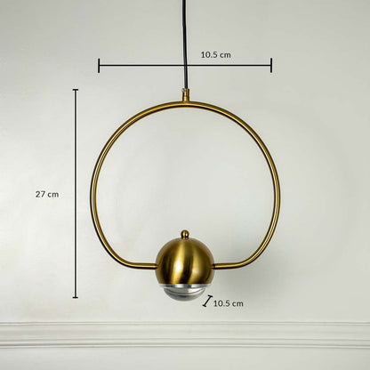 Wall lamp with brass gold circular frame 27 cm height and 10.5 cm width featuring frosted glass globe shade for interiors.