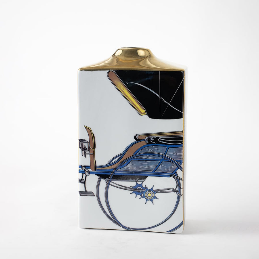 White ceramic jar with blue horse artwork in an angled view perfect for modern décor styling and decorative tabletop accents.