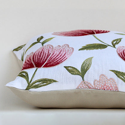 Crimsona Floral Embroidered Cushion Cover
