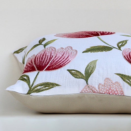 Crimsona Floral Embroidered Cushion Cover