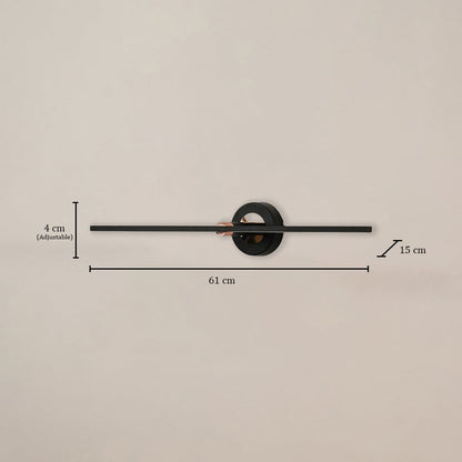 Black metal picture light measuring 61 cm wide and 13 cm deep ideal for modern artwork mirror and gallery lighting.