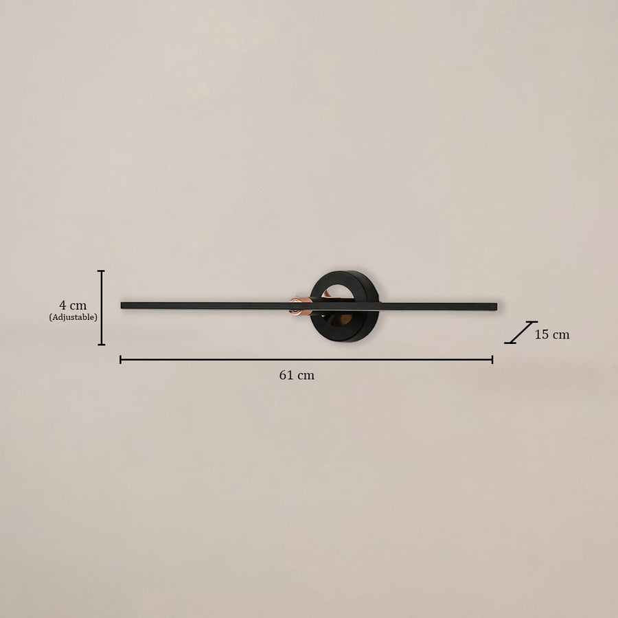 Black metal picture light measuring 61 cm wide and 13 cm deep ideal for modern artwork mirror and gallery lighting.