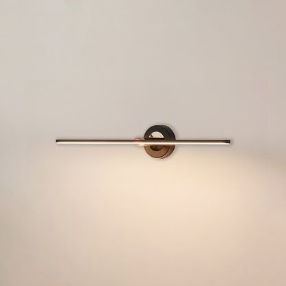 Minimal wall light in black metal finish with linear bar design for bathroom or vanity decor lighting white background.