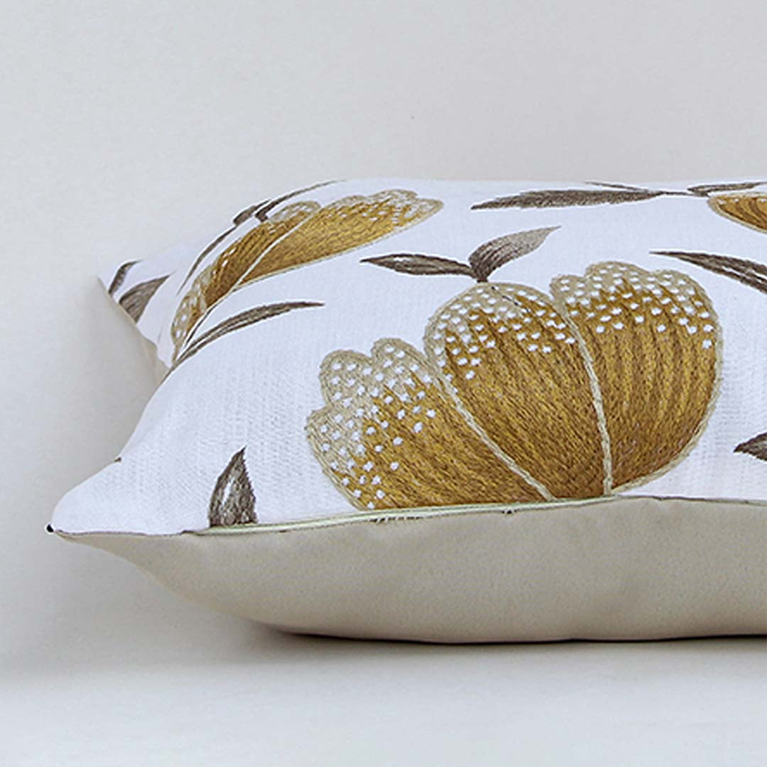 Crocus Designer Yellow Embroidered Cushion Cover