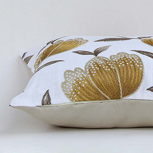 Crocus Designer Yellow Embroidered Cushion Cover