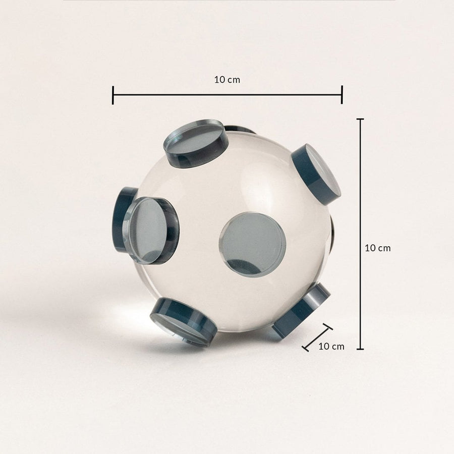 Glass orb decor with grey accents shown in 10 cm dimension for accurate size reference and styling ideas.