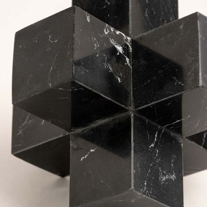 Black marble decorative sculpture with geometric cube design for luxury tabletop styling and modern home decor.